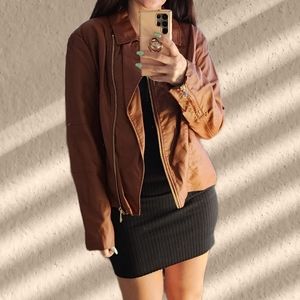 Jacket New York & Company Biker Brown Women XL